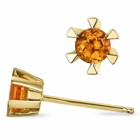 2 x 0,19 ct citrin solitaireørepynt i 14 karat gull med citrin
