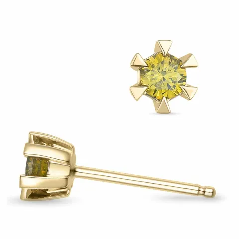 2 x 0,14 ct gul behandlet naturlig diamant solitaireørepynt i 14 karat gull med gul diamant