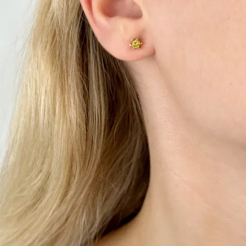 2 x 0,14 ct gul behandlet naturlig diamant solitaireørepynt i 14 karat gull med gul diamant