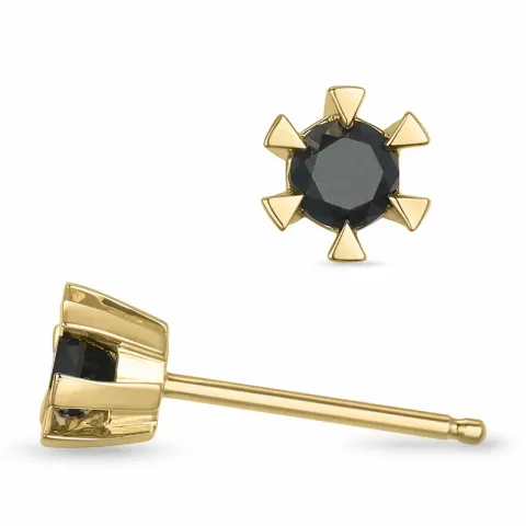 2 x 0,15 ct svart diamant solitaireørepynt i 14 karat gull med svart diamant