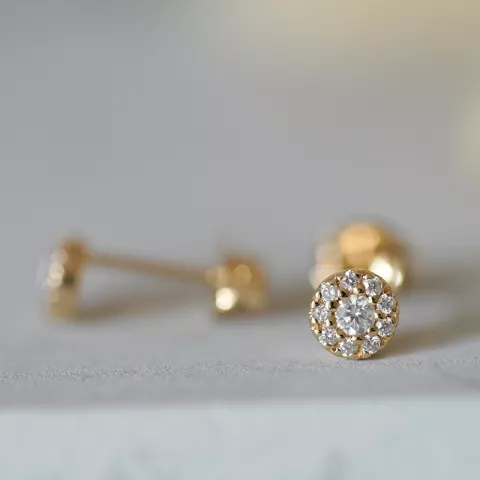 runde diamant ørestikker i 14 karat gull med diamant 
