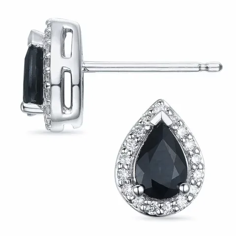 dråpe safir ørestikker i 14 karat hvitt gull med safir og diamant