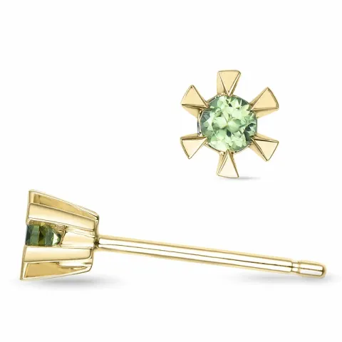 2 x 0,05 ct peridot solitaireørepynt i 14 karat gull med peridot