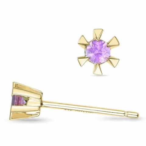 2 x 0,07 ct rosa safir solitaireørepynt i 14 karat gull med rosa safir