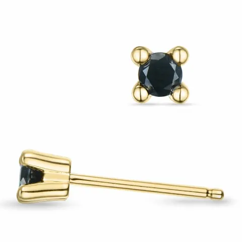 2 x 0,10 ct svart diamant solitaireørepynt i 14 karat gull med svart diamant