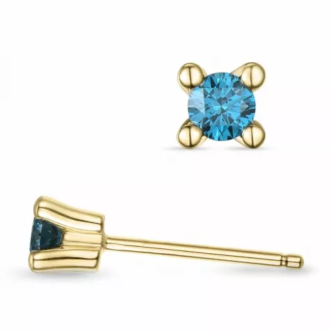 2 x 0,14 ct blå behandlet naturlig diamant solitaireørepynt i 14 karat gull med blå diamant 