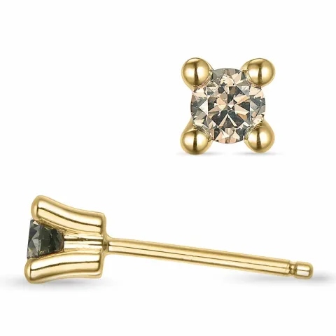 2 x 0,15 ct brune diamant solitaireørepynt i 14 karat gull med brun diamant