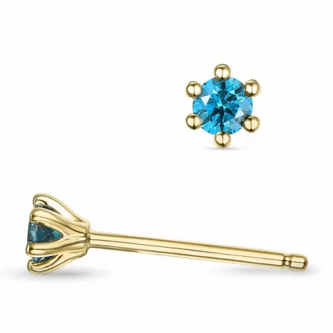 2 x 0,09 ct blå behandlet naturlig diamant solitaireørepynt i 14 karat gull med blå diamant 