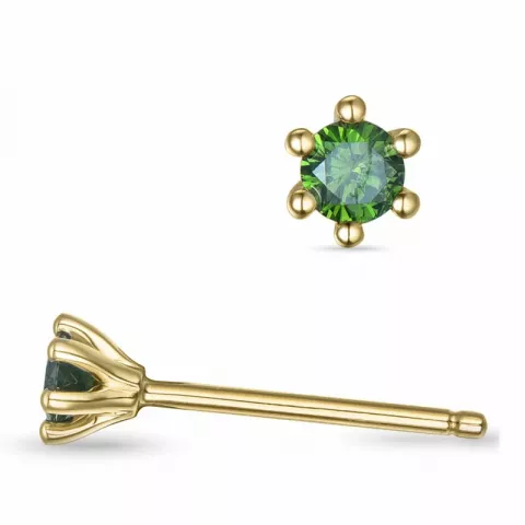 2 x 0,09 ct grønn behandlet naturlig diamant solitaireørepynt i 14 karat gull med grønn diamant 