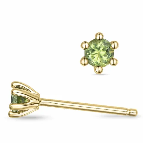 2 x 0,12 ct peridot solitaireørepynt i 14 karat gull med peridot