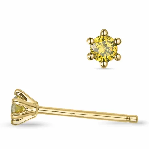 2 x 0,09 ct gul behandlet naturlig diamant solitaireørepynt i 14 karat gull med gul diamant