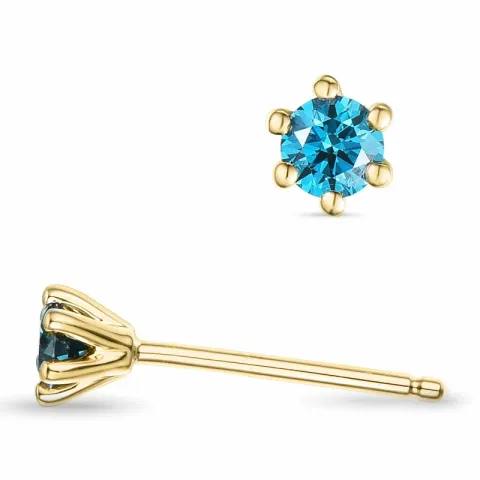 2 x 0,14 ct blå behandlet naturlig diamant solitaireørepynt i 14 karat gull med blå diamant