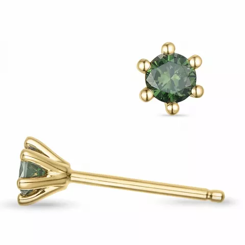 2 x 0,14 ct grønn behandlet naturlig diamant solitaireørepynt i 14 karat gull med grønn diamant 