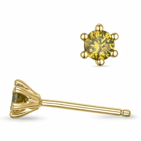 2 x 0,14 ct gul behandlet naturlig diamant solitaireørepynt i 14 karat gull med gul diamant