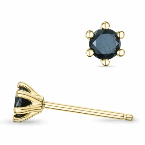 2 x 0,15 ct  svart briljant solitaireørepynt i 14 karat gull med svart diamant 