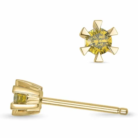 2 x 0,09 ct gul behandlet naturlig diamant solitaireørepynt i 14 karat gull med gul diamant