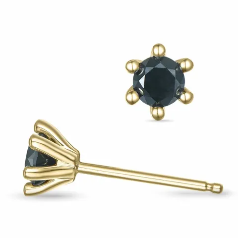 2 x 0,25 ct svart diamant solitaireørepynt i 14 karat gull med svart diamant