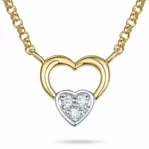 45 cm halskjede med hjerteanheng i 14 karat gull og hvitt gull 0,03 ct