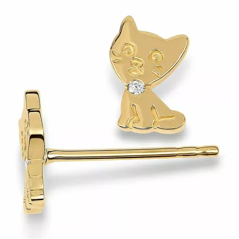 Katt diamant ørestikker i 14 karat gull med diamanter