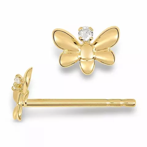 sommerfugl diamant ørestikker i 14 karat gull med diamant 