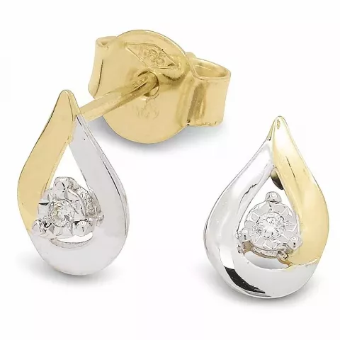 Dråpe diamant ørestikker i 14 karat gull med rhodium med diamanter 