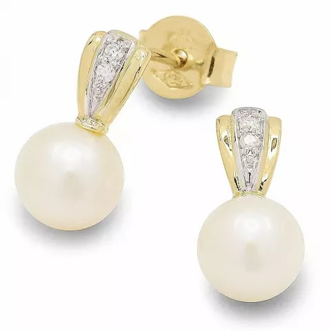 Perle ørestikker i 14 karat gull med rhodium med diamant 