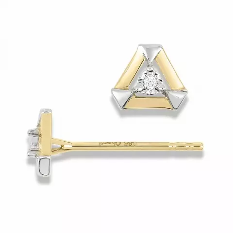 Trekantet diamant ørestikker i 14 karat gull med rhodium med diamanter 