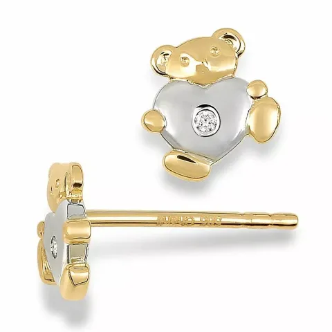 bamse diamant ørestikker i 14 karat gull med rhodium med diamant