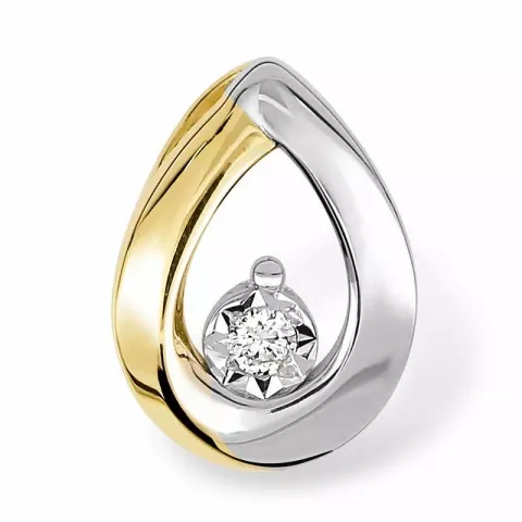 Dråpeformet diamant anheng i 14 karat gull og hvitt gull 0,03 ct