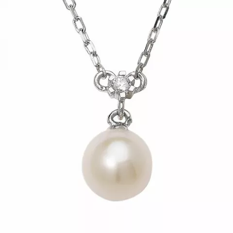 Ekte perle halskjede i 14 karat hvitt gull 0,06 ct