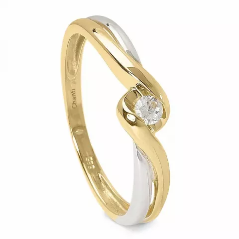 Elegant zirkon ring i 14 karat gull med rhodium