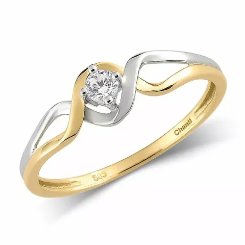 hvit zirkon ring i 14 karat gull med rhodium