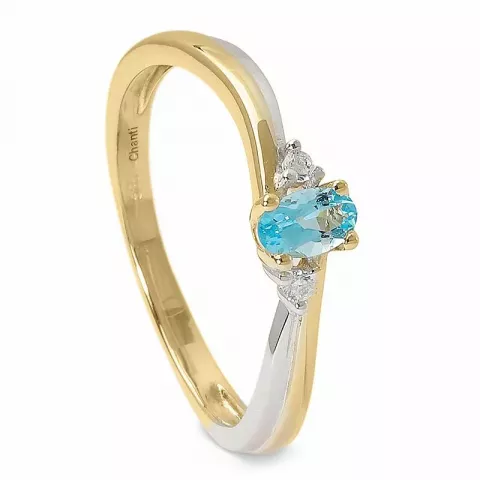 Enkel blå topas ring i 14 karat gull med rhodium