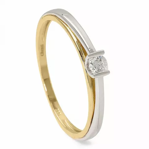 Elegant diamant gull ring i 14 karat gull med rhodium 0,08 ct