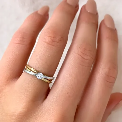 hvit zirkon ring i 14 karat gull hvittgull rødt gull