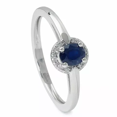 oval safir ring i 14 karat hvitt gull