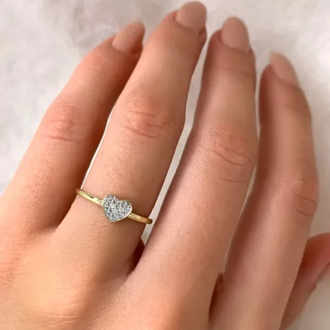 Lille hjerte zirkon ring i 14 karat gull med rhodium