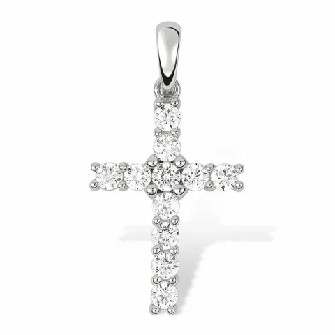 Kors anheng i 14 karat hvitt gull