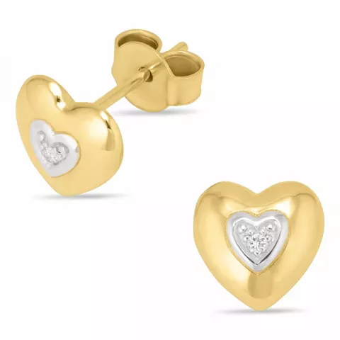 hjerte diamantøredobb i 14 karat gull med rhodium med diamant 