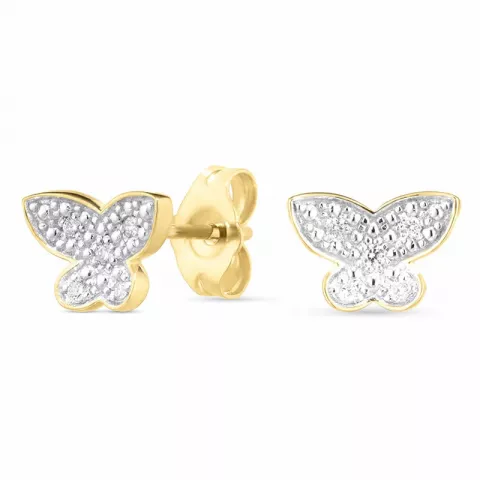 sommerfugl briljantøredobb i 14 karat gull med rhodium med diamant 