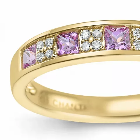 rosa safir diamantring i 14 karat gull 0,66 ct 0,08 ct