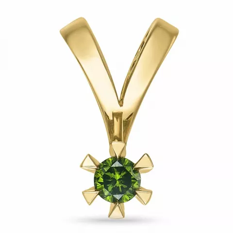 0,14 ct grønn behandlet naturlig diamant solitaireanheng i 14 karat gull 0,14 ct