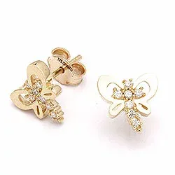 sommerfugl ørestikker i 9 karat gull med 