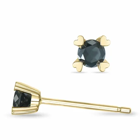 2 x 0,10 ct svart diamant solitaireørepynt i 14 karat gull med svart diamant