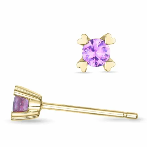2 x 0,13 ct rosa safir solitaireørepynt i 14 karat gull med rosa safir