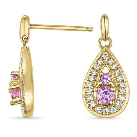 dråpe rosa safir øredobber i 14 karat gull med rosa safir og diamant
