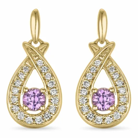 dråpe rosa safir øredobber i 14 karat gull med rosa safir og diamant