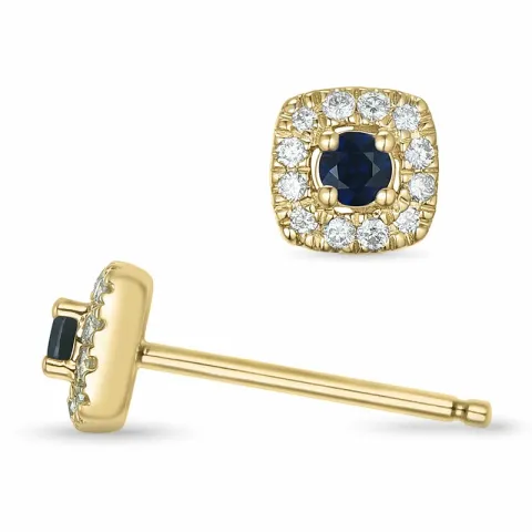 firkantet safir briljantøredobb i 14 karat gull med safir og diamant