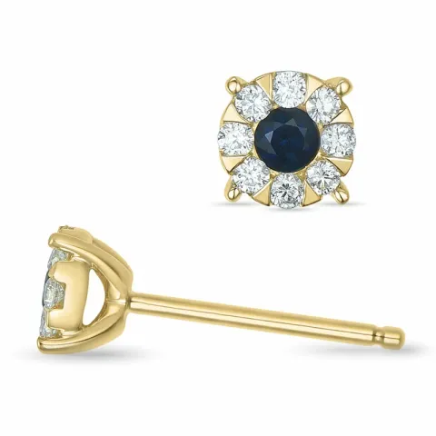 safir briljantøredobb i 14 karat gull med safir og diamant