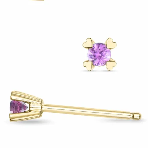 2 x 0,07 ct rosa safir solitaireørepynt i 14 karat gull med rosa safir